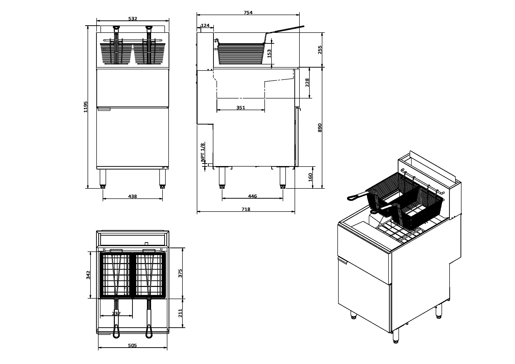 5 Burner Single Tank Twin Basket Gas Fryer - 37 Litres - Image 3