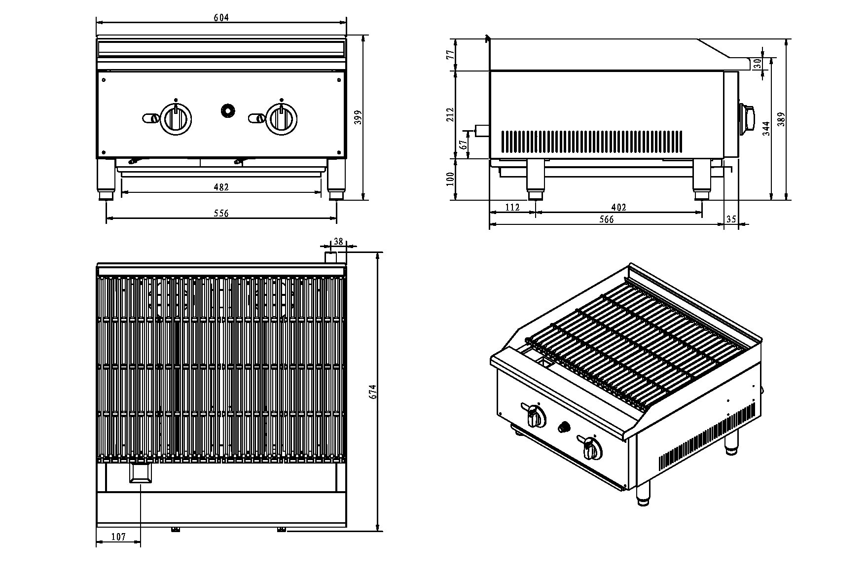 2 Burner Gas Radiant Charbroiler/Chargrill 60cm / 24" - Image 3