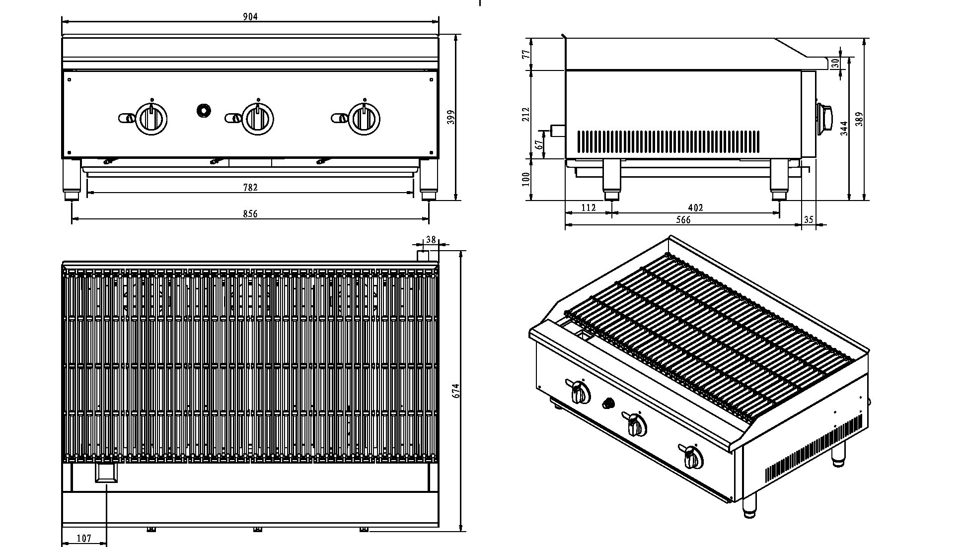 3 Burner Gas Radiant Charbroiler/Chargrill - 90cm / 36" - Image 3