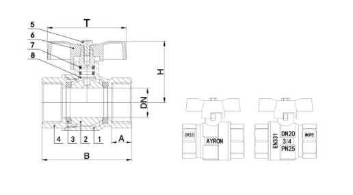 1/4" Ball Valve with Butterfly Yellow Handle - Image 2